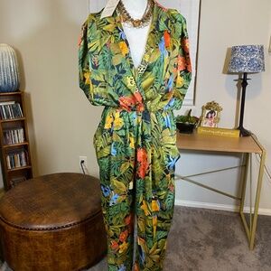 ZARA Safari Print Jumpsuit – Size L – NWT + Bonus Necklace